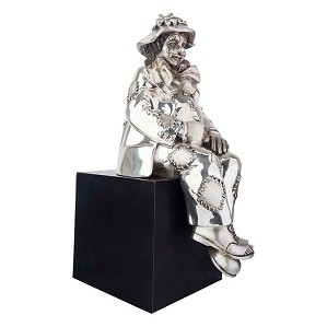Lladro Silver Sitting Clown Statue-D2506